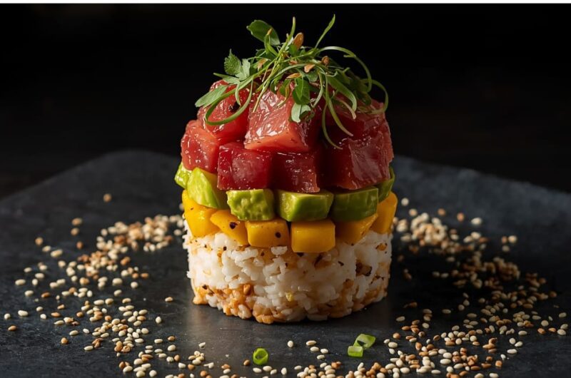 How to Make Ahi Tuna Sushi Tower with Mango & Avocado (Easy)